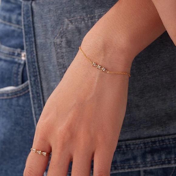 18K Gold Plated Dainty Zircon Bracelet*Birthstone Linear Pave Cubic Zirconia*JD - Picture 2 of 6